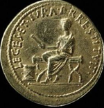 The reverse side of a Roman gold aureus, 28 BCE